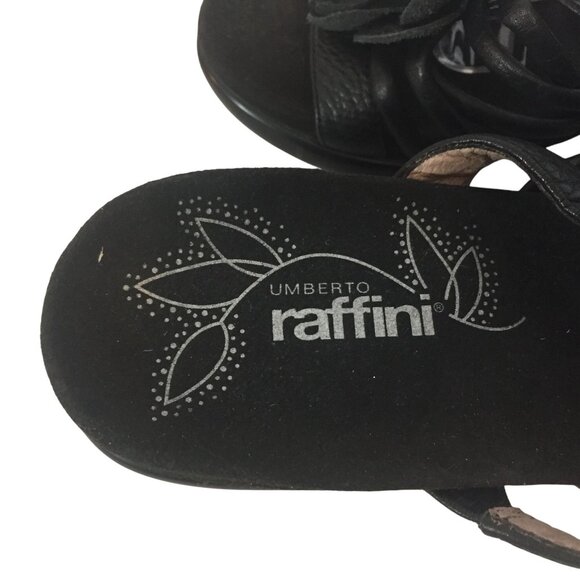 Umberto Raffini Platform Sandal Black Leather Slide Slip-On Flower Womens 8.5-9 - Picture 5 of 10